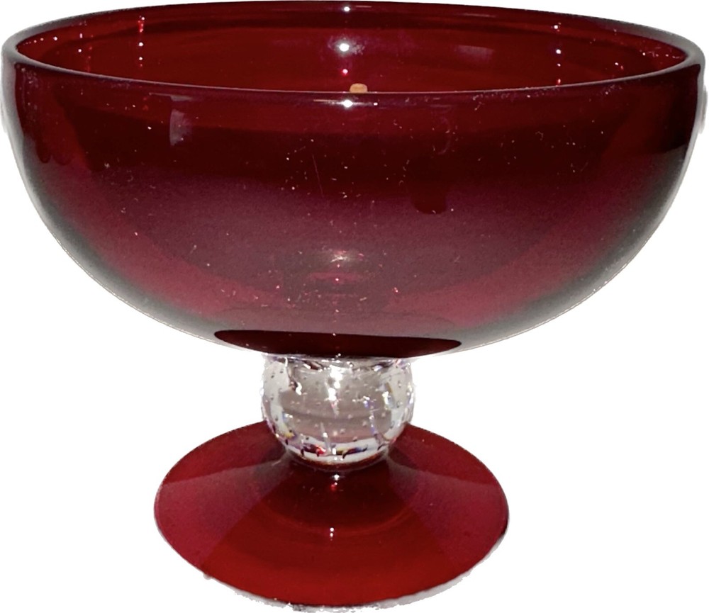 Pairpoint Ruby Red Compote With Clear Bubble Stem