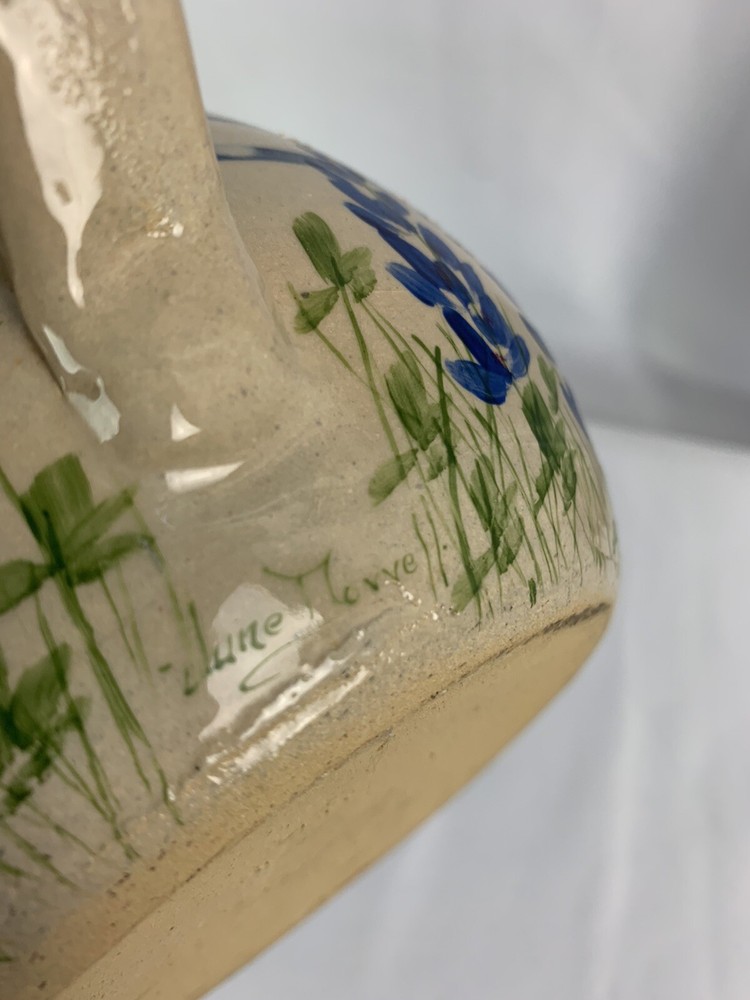 Texas Bluebonnet Ceramic Pitcher Flowers 1 Quart Handle Stoneware Hand Painted