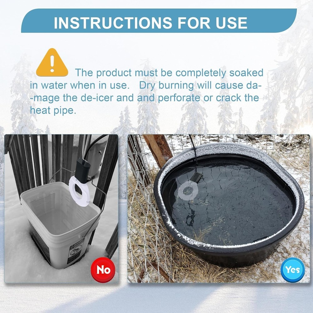 Utility De-Icer Submergible Cast Aluminum Water Heater for Livestock Tank Winter