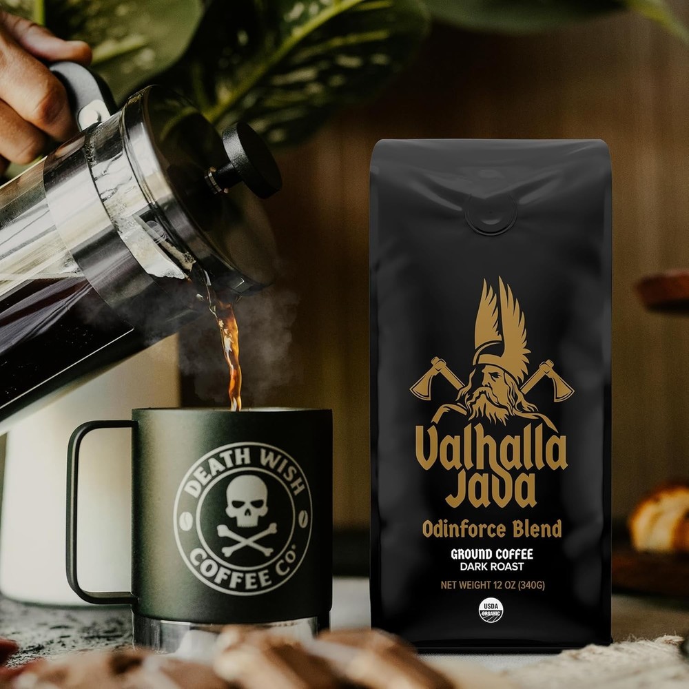 12 Oz Valhalla Java Odinforce Dark Roast - Bold, Organic Arabica Robusta Coffee