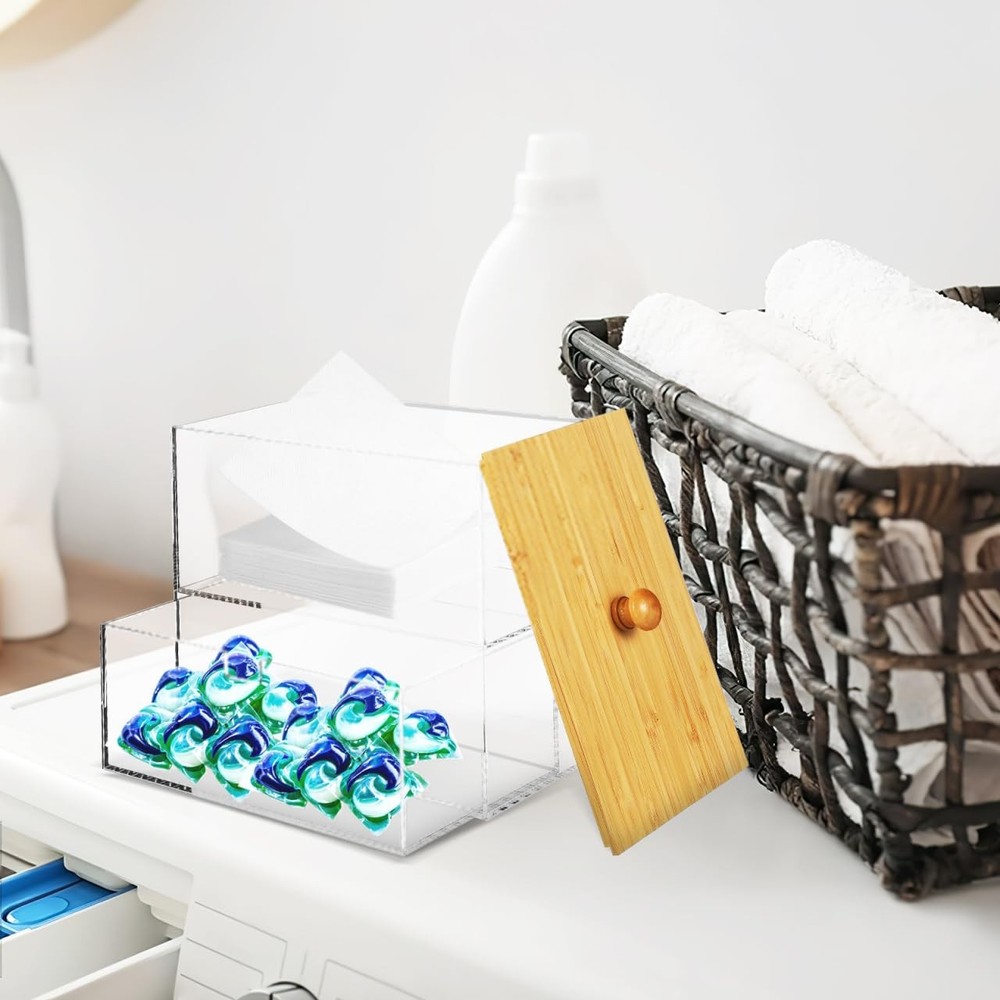 Laundry Pod Containers Acrylic Dryer Sheet Holder Stackable Laundry Room Orga...