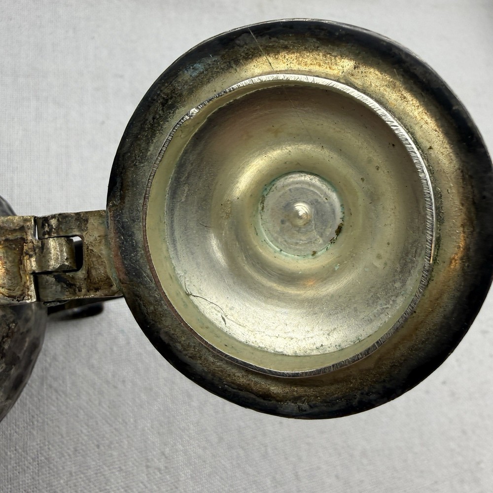 Vintage Hammered Silver Plate Sugar Bowl Hinged Lid Double Handle