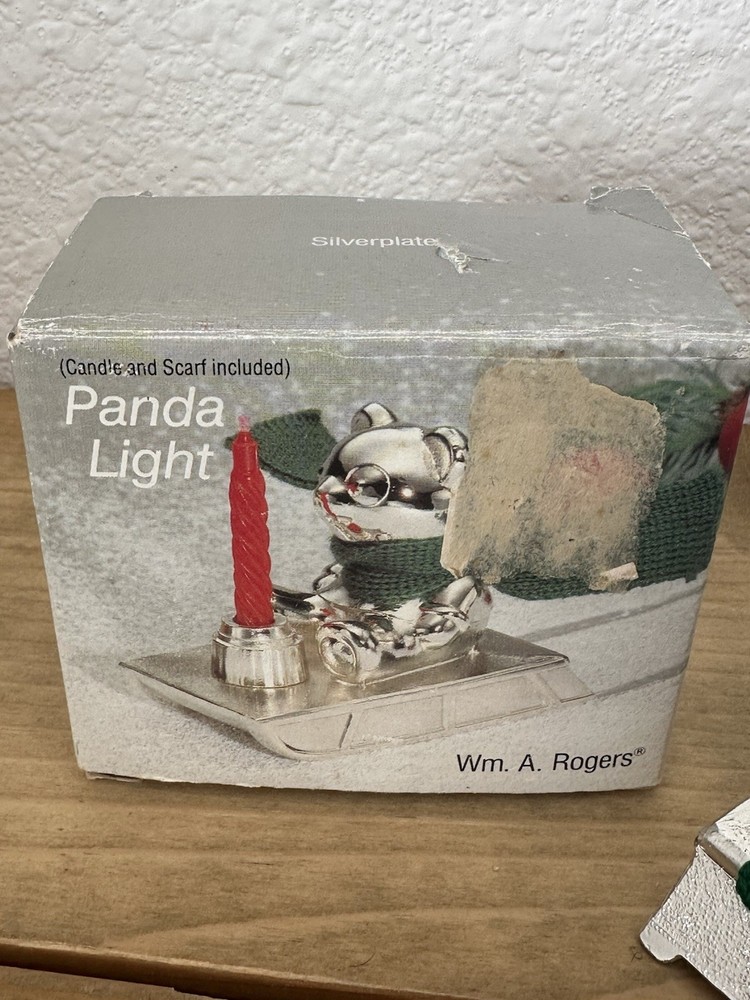Wm. A. Rogers Silverplate Panda Light Candle Holder, original box.