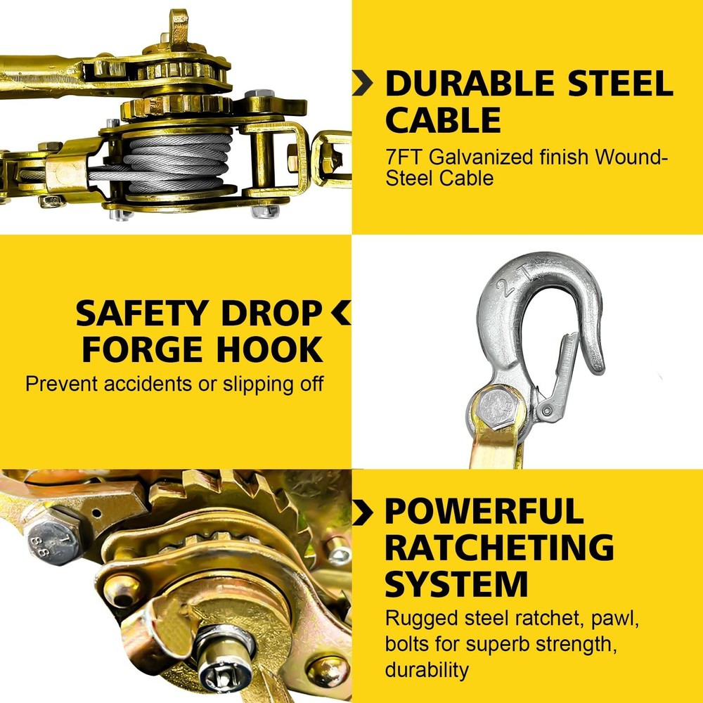 Come Along Winch Puller, Cable Hoist Winch Puller with 2 Hooks, 2T (4400LBS) ...