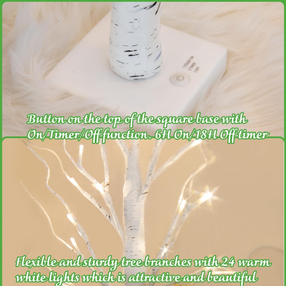 Easter Decorations, 2FT Birch Tree with LED Lights, Warm White Light up Tree ...