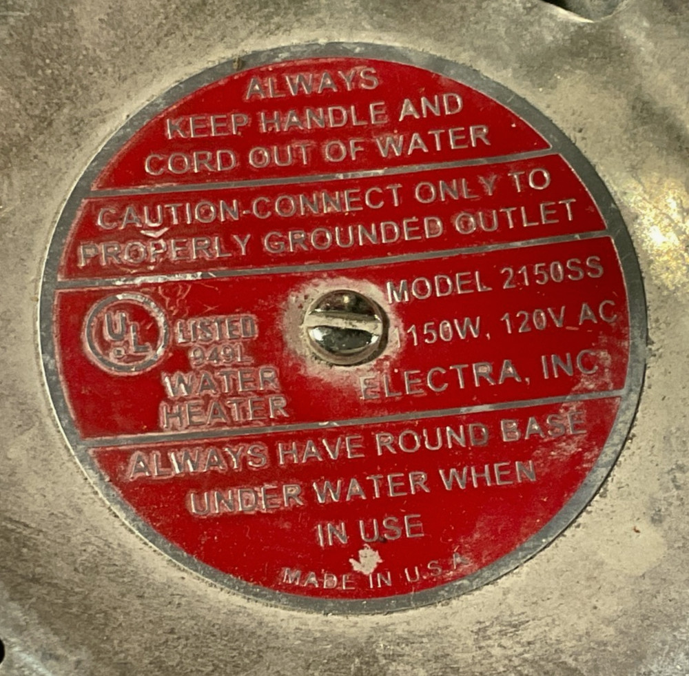 Portable Electra Immersion Water Heater Model 2150SS 150W, 120V AC