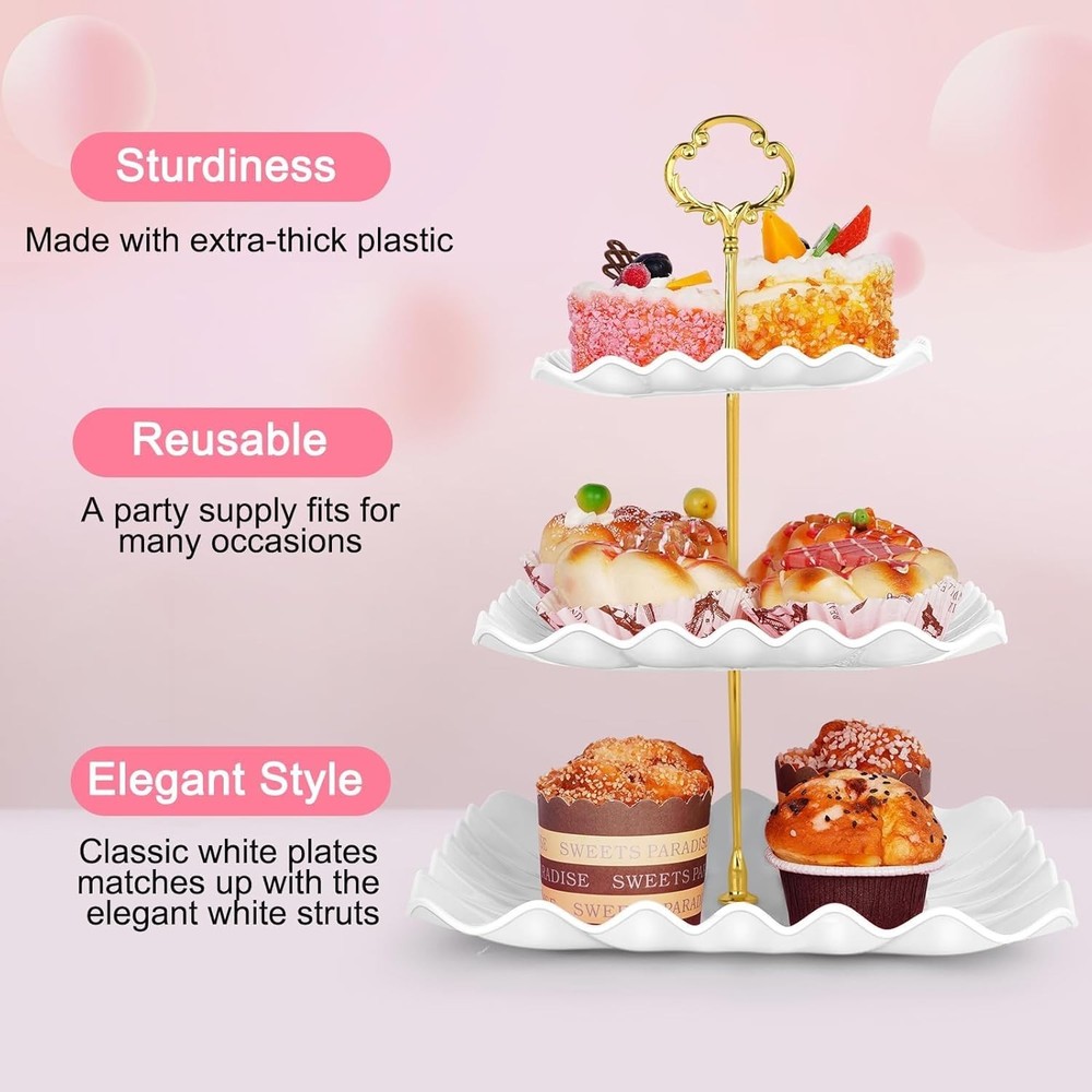 5 Pcs Dessert Table Display Set - 2 Pcs 3-Tier Dessert Display Stands & 3 Pcs Se