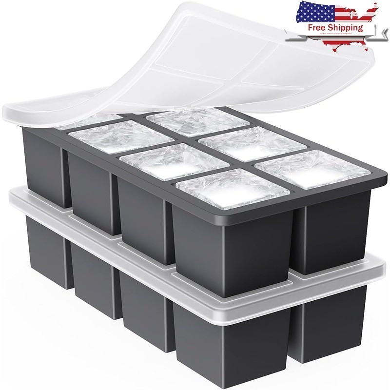 Large Silicone Ice Cube Tray Whiskey & Cocktails Easy Release Stackable New