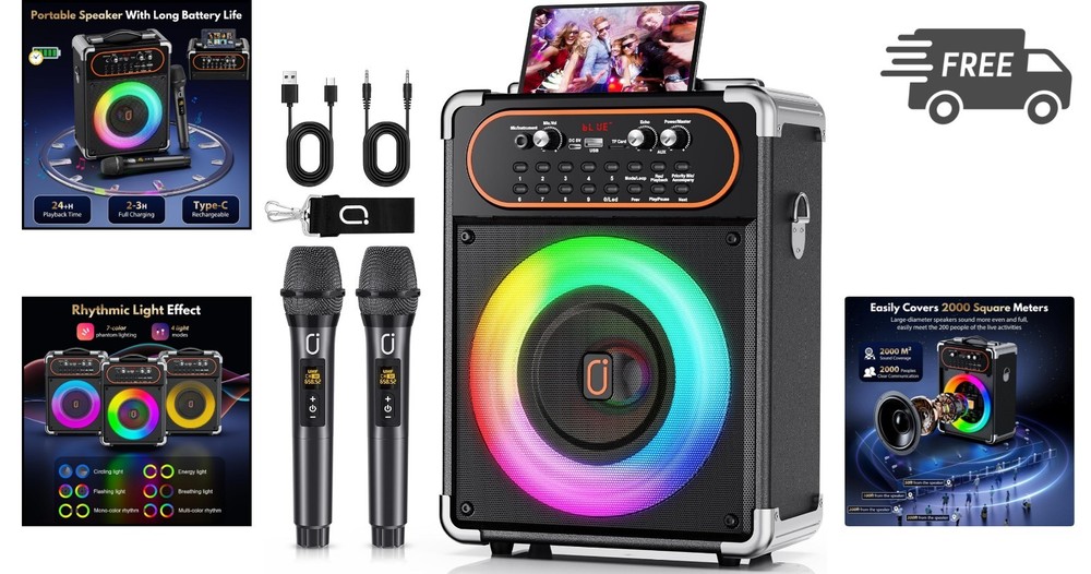 Karaoke Machine Bluetooth Speaker Wireless Microphones Home Party PA System