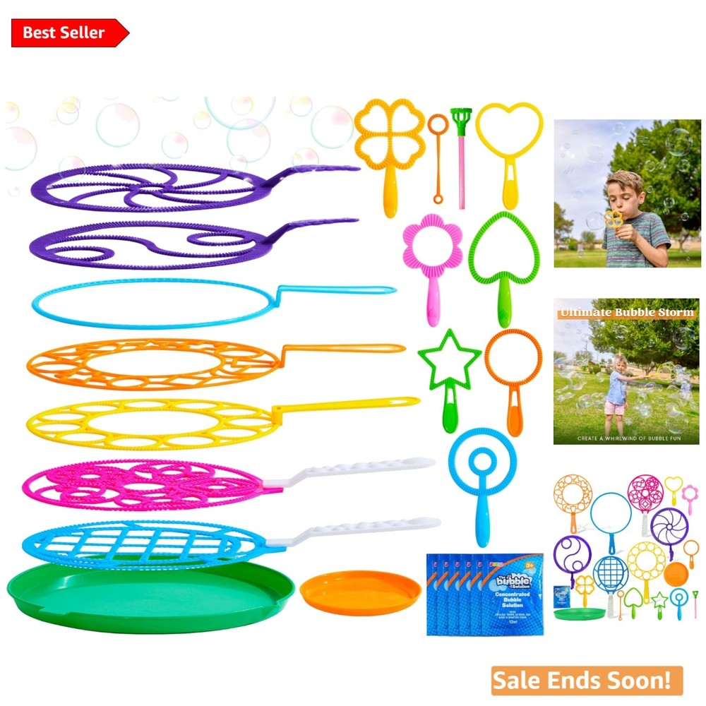 Multicolor Bubble Wands Bundle - 18 Large Wands and Bubble Solution Trays