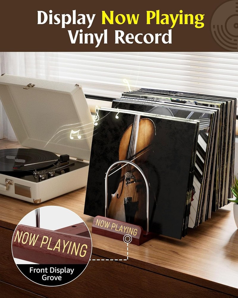 Vinyl Record Storage Rack, Adjustable LP Display Stand for 30-70 Records