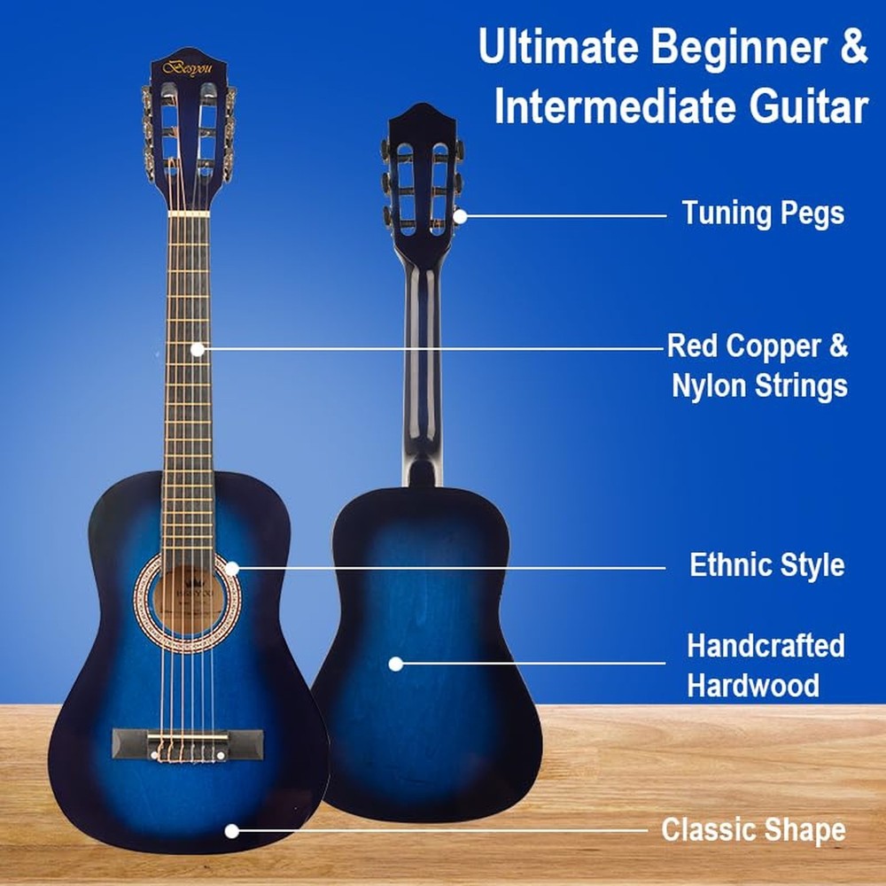 30in Beginner Acoustic Guitar Basic Starter Kit Tuner Bag Capo Strings Winder...