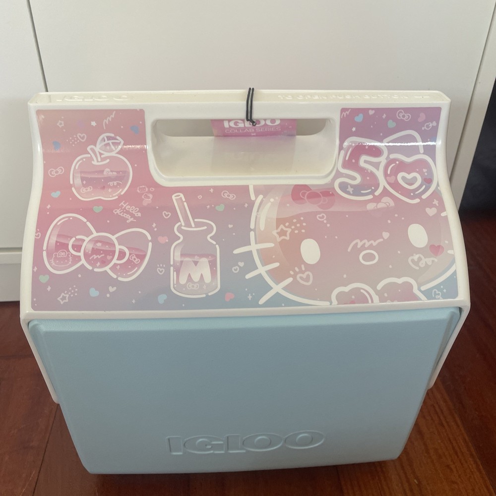 Hello Kitty 50th Anniversary Igloo Playmate 7 QT Cooler + 16 Oz Can Bundle