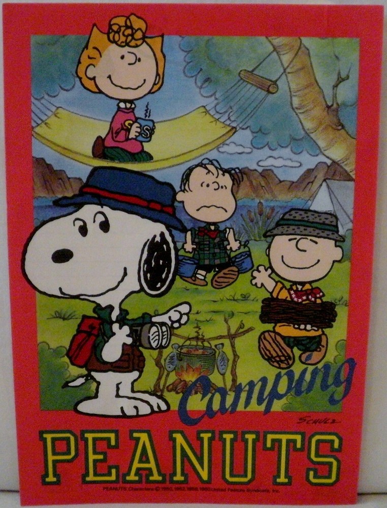 Hallmark Peanuts Camping Lined Stationery Booklet + Extra Sheets & Holder