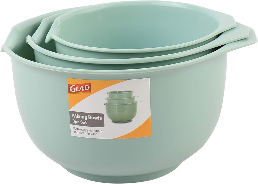 Nesting mixing bowls with pour spout non slip design