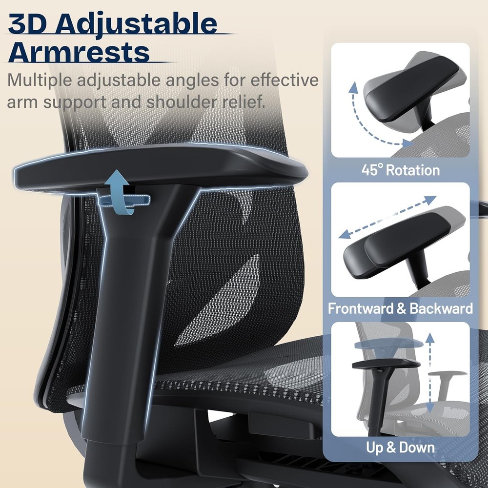 Ergonomic Office Chair, Mesh Computer Desk Chairs with Adjustable Lumbar Support