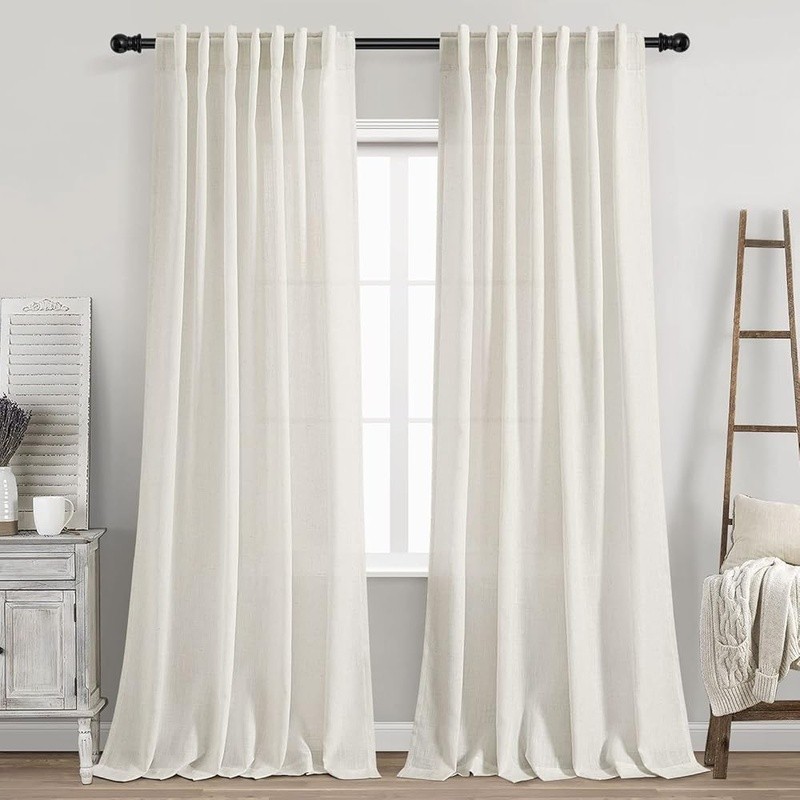 Linen Blend Curtains Set Light Filtering Drapes Back Tab Loop Pocket Panels New