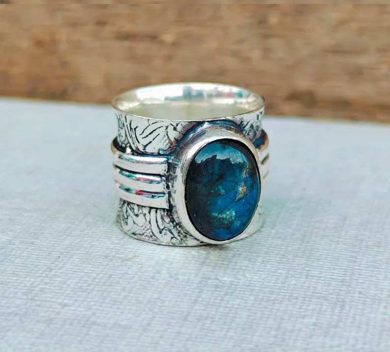 Solid 925 Sterling Silver Natural Labradorite Spinner Handmade Meditation Ring