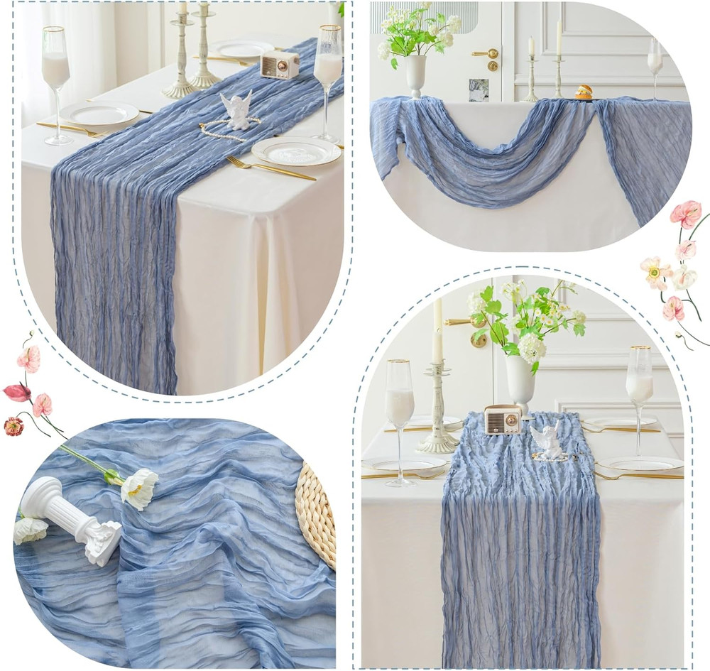 1 Pack Dusty Blue Cheesecloth Table Runner Fall Autumn Decor for Home 10ft Table