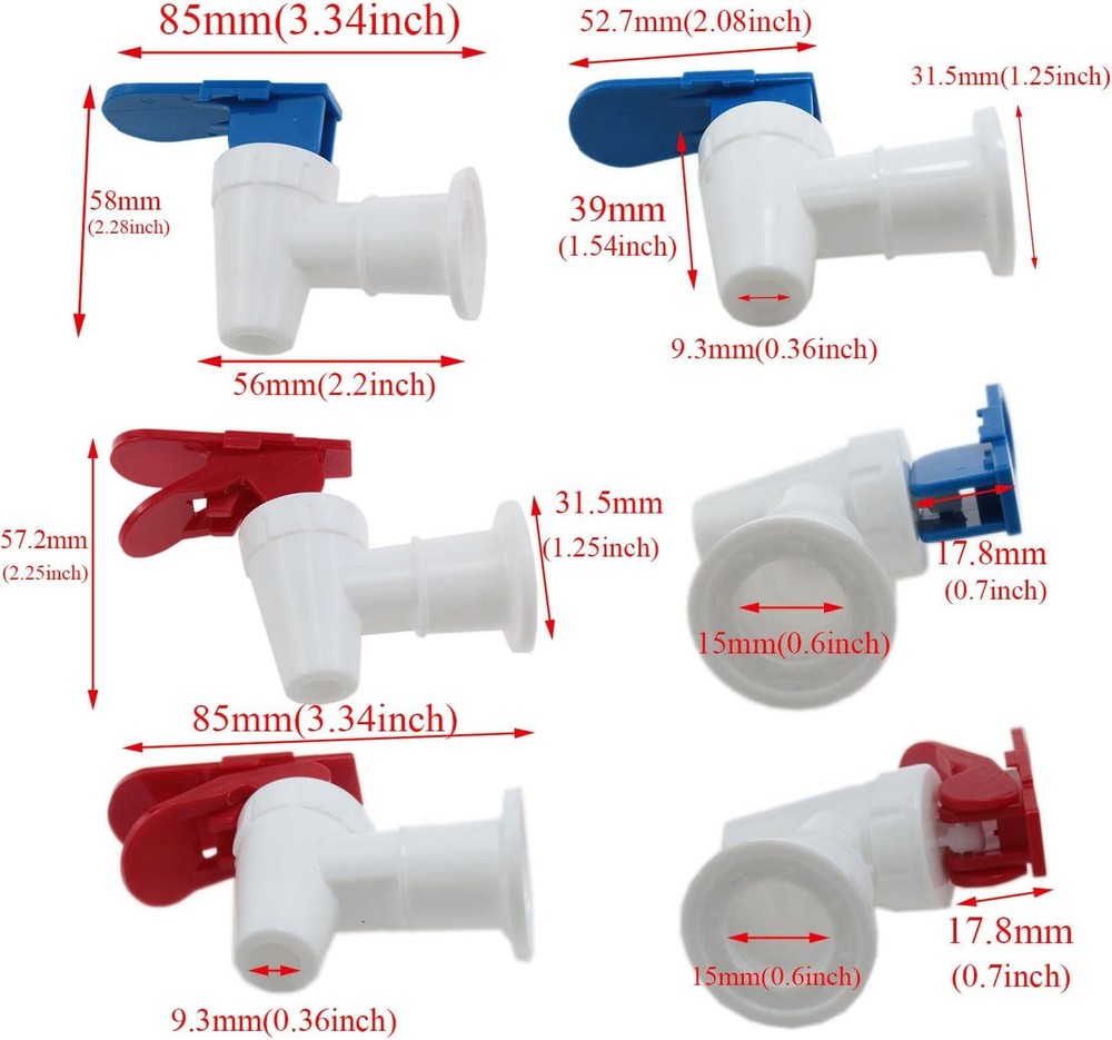 Blue and Red Plastic Water Cooler Faucet Spigot Lock Water Dispenser Replacement