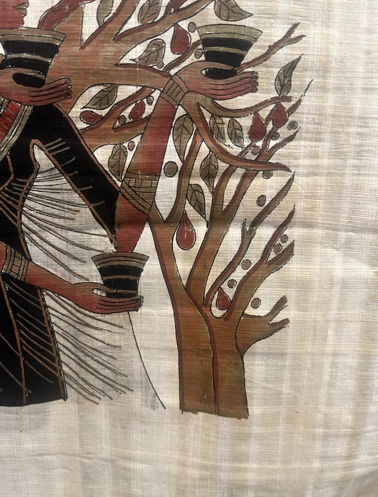 Handmade Egyptian Papyrus Ancient Twins Grape Wine Artwork