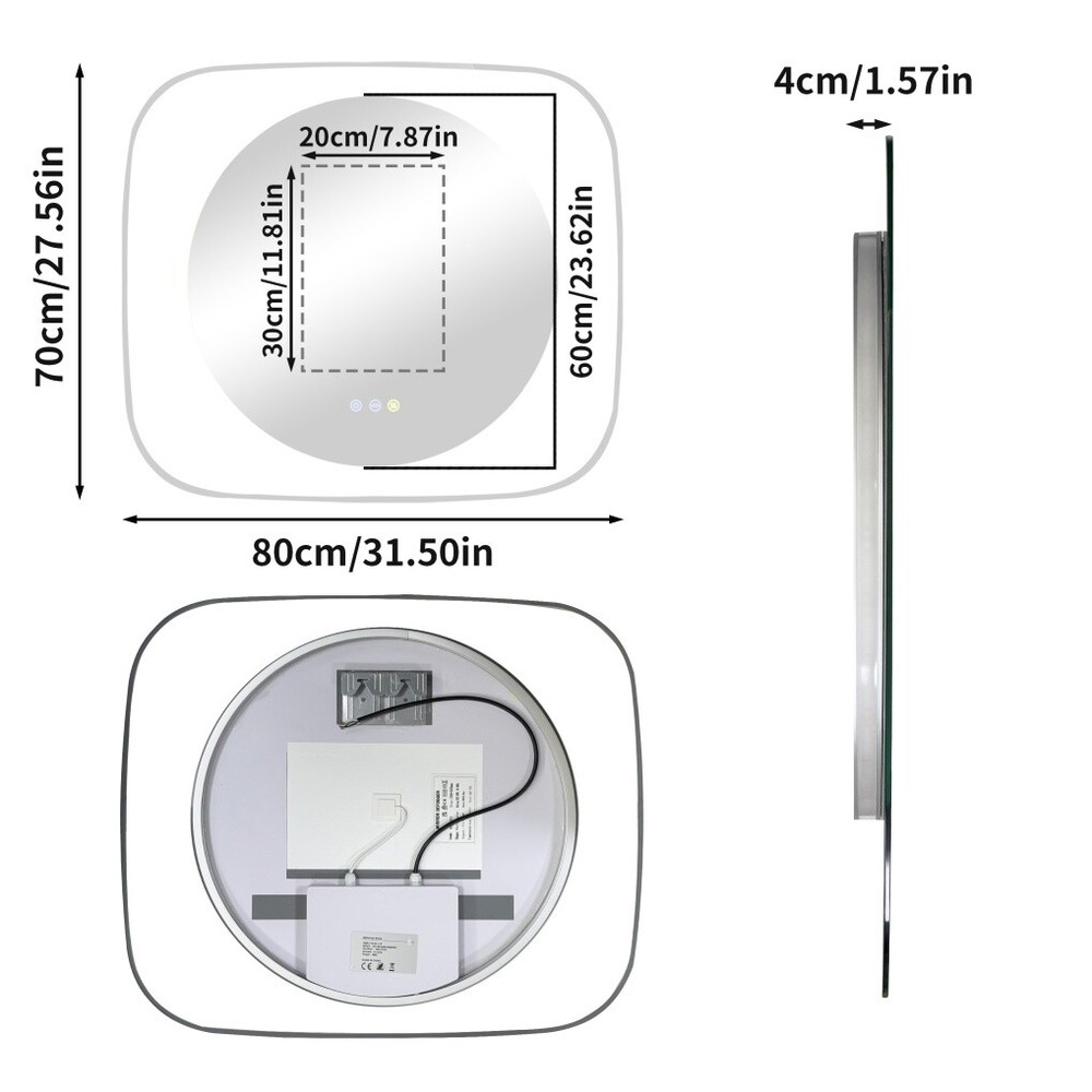 LED Bathroom Mirror Antifog Vanity Mirror Backlit Dimmable Hanging Makeup Mirror