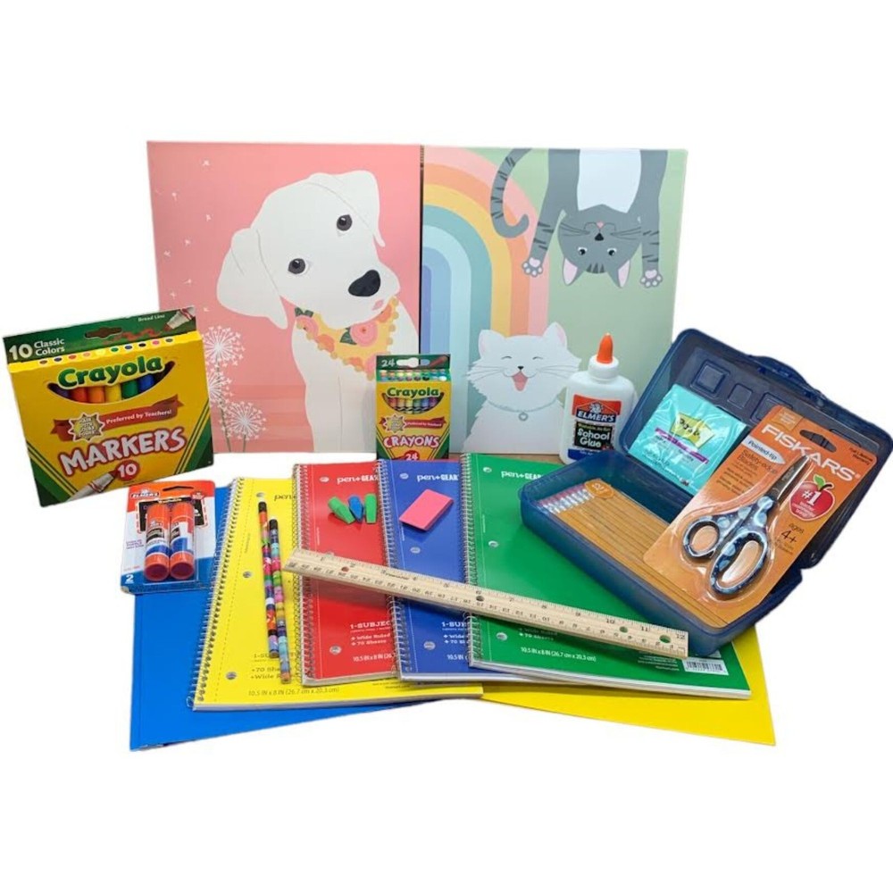 Elementary Back to School Supply Kit – Folders, Crayons, Pencils, Scissors