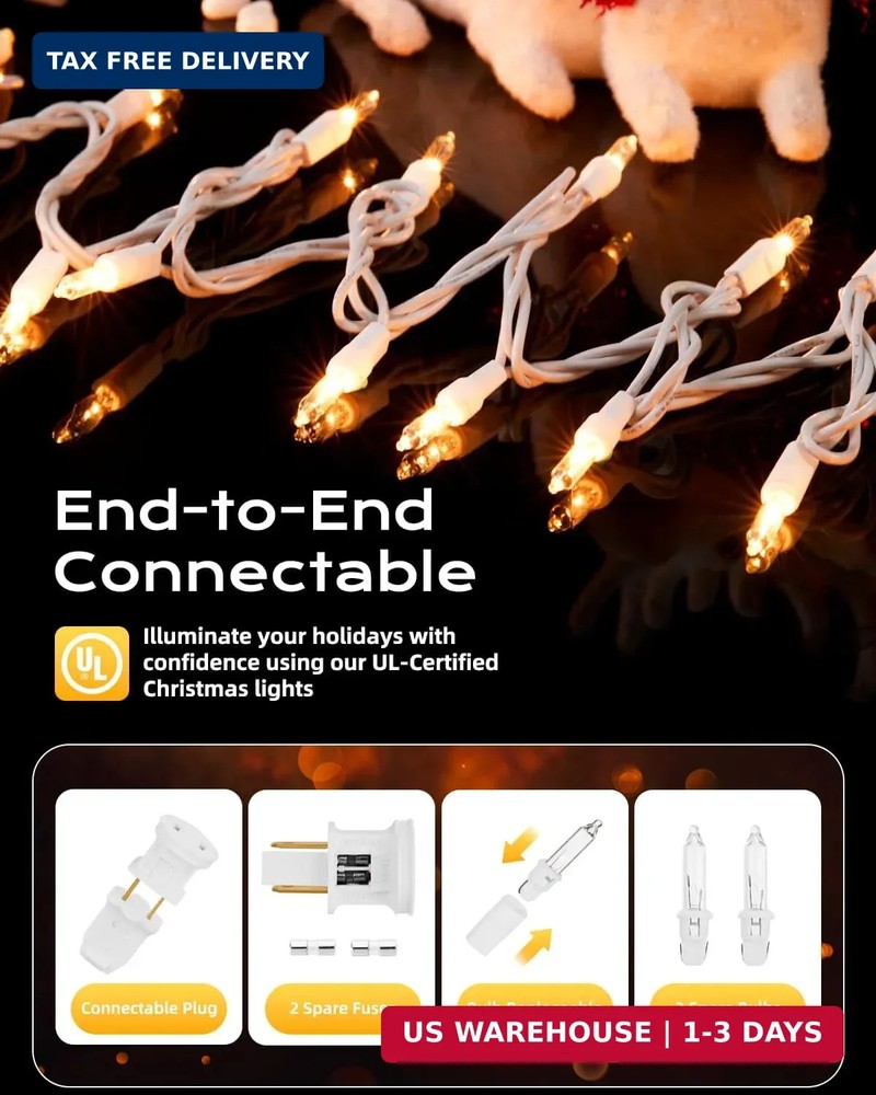 Brightown Christmas Lights, 100-Count 20ft Clear Incandescent Bulb Mini String L