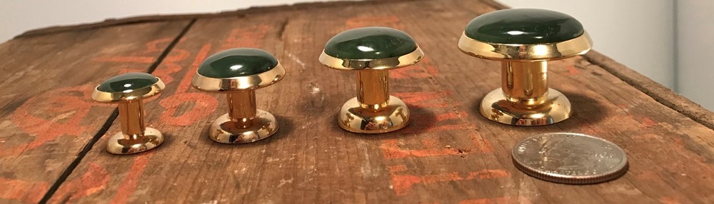 Jade on Brass, Mid-Century drawer pulls, knobs, Alaskan Nephrite 1/2"