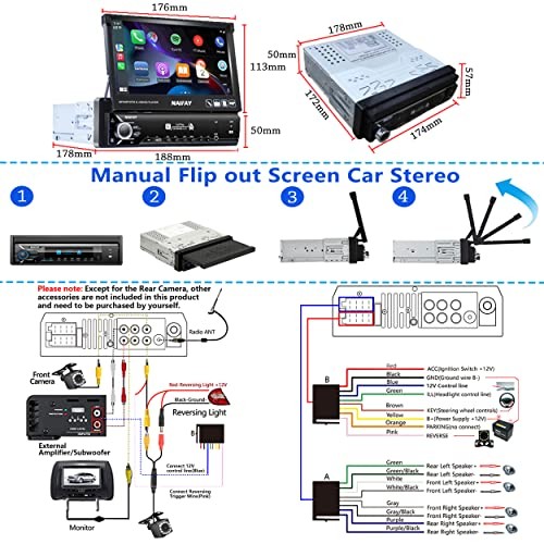 Single Din Touchscreen Car Stereo with Carplay & Android Auto, 7inch Flip Out