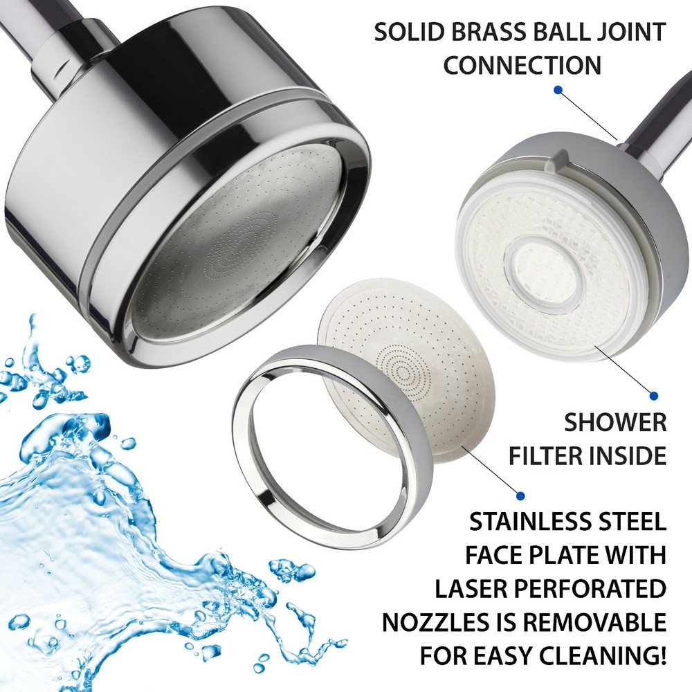 LaserJet Shower Head with Water Filter – High Pressure Angle Adjustable – Chrome