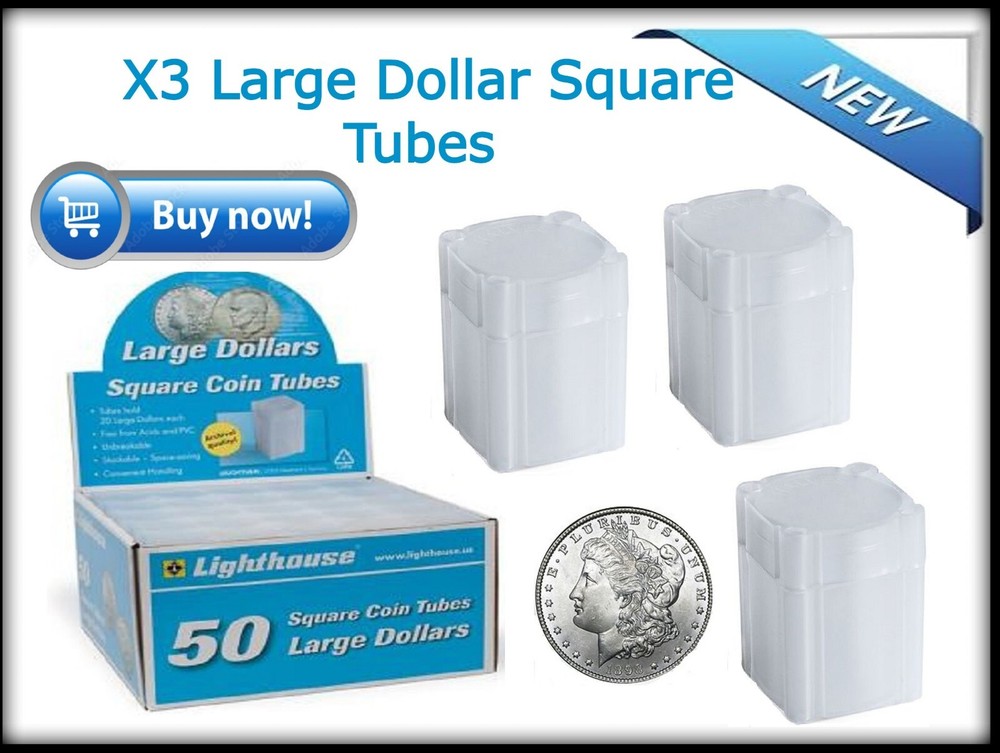 X3 Lighthouse Square Tubes Large $ 38.10mm Coins Archival Quality & Stackable