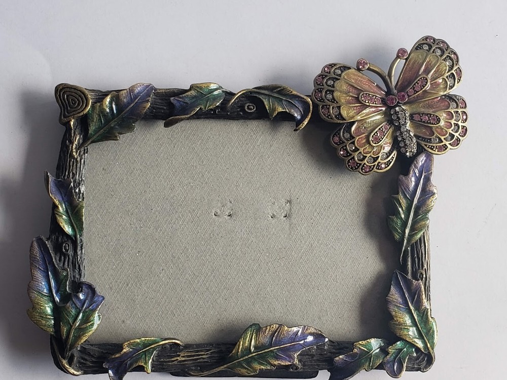 Rectangular photo frame 3x4.5 inches Leaves Butterfly with crystals