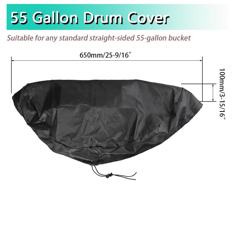 55 Gallon Drum Cover - Stretchable Adjustable Drum Cover with Drawstring, Oxf...