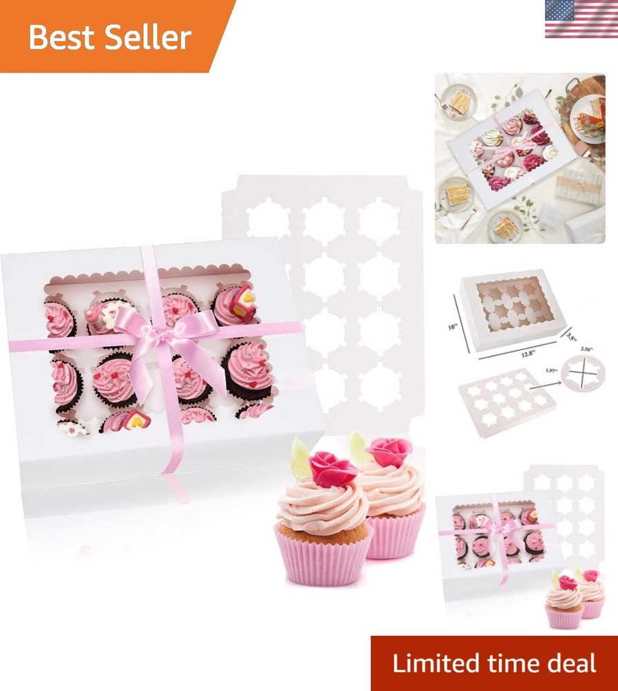 6 Pack Cupcake Boxes Hold 12 Standard Cupcakes, Food Grade Cupcake Holders Ba...