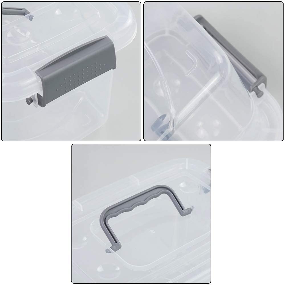 6-Pack Home Storage Bins, Plastic Container, Latching Box with Handle (Grey hand