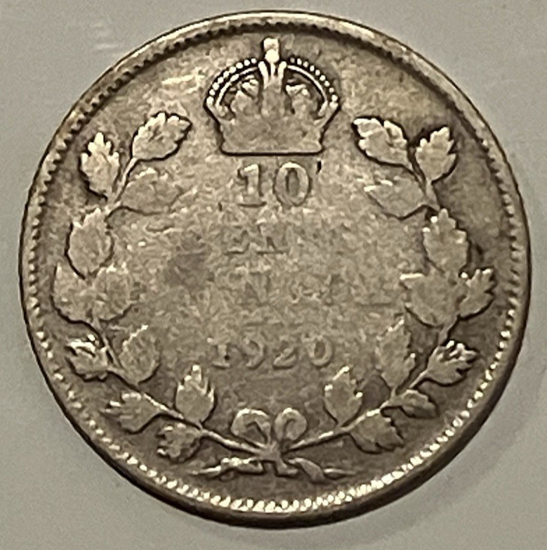 1920 George V Canada Silver 10 Cent Piece.