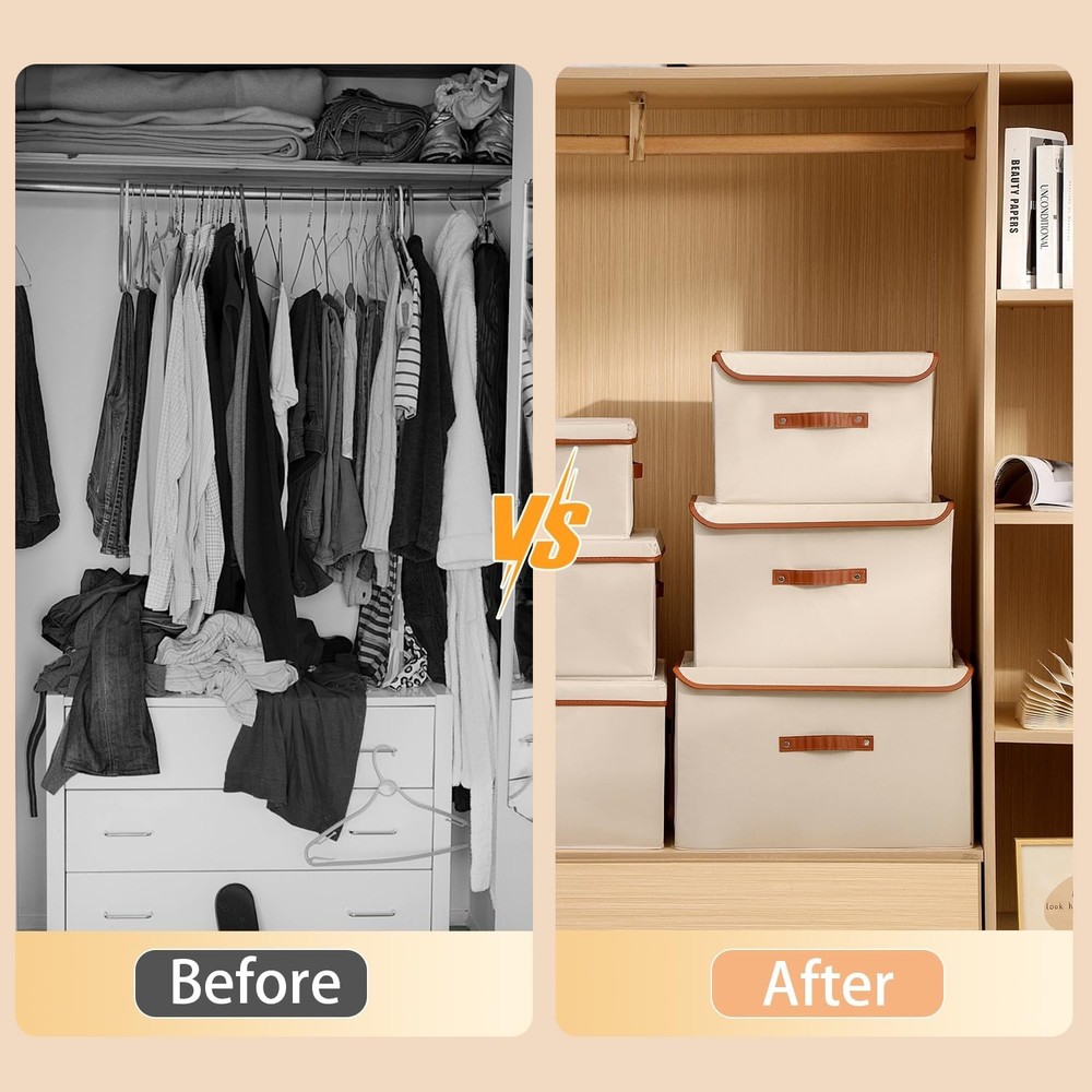 Tuza 4 Pack Large Fabric Storage Bins with Lids, Foldable Storage Boxes with ...