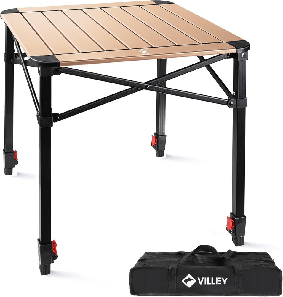 Folding Camping Square Table W/ Carry Bag Lightweight Aluminum Adjustable Square