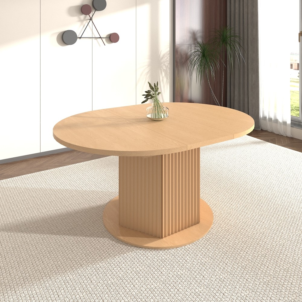 Round Extendable Dining Table for 6 MDF Wooden Kitchen Table with Hexagonal