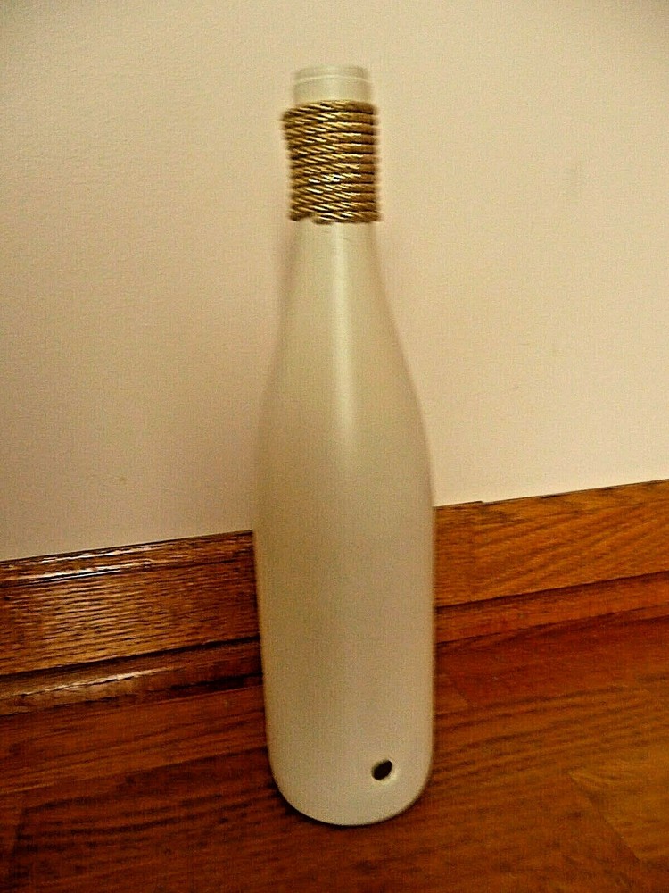 Hand Painted Wine Bottle with Cross, Holly and Light Access