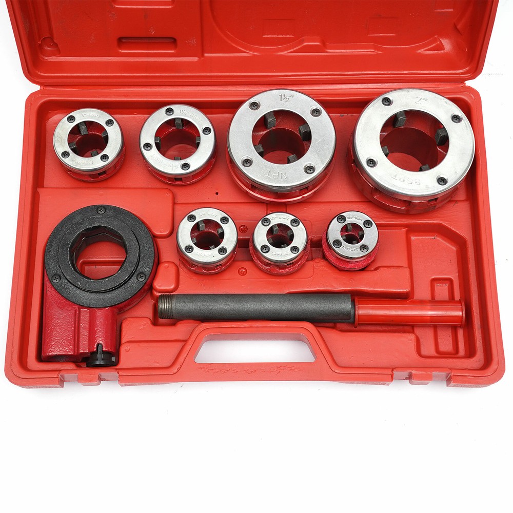 BSPT Pipe Threader 3/8" to 2" Dies Set Threading Tool Ratchet w/ Handle 7-Sizes