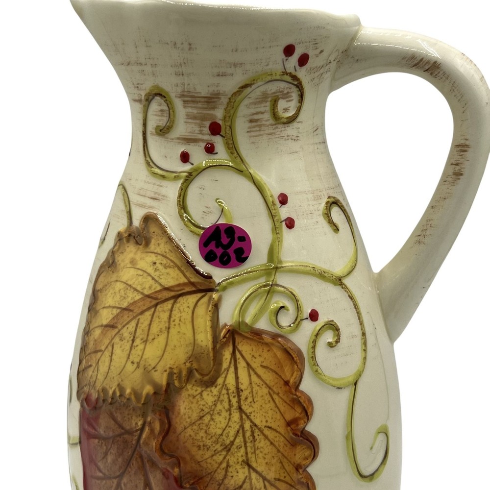 Laurie Gates Ware Decorative Useful Ceramic Pitcher 3D Autumn Leaf Fall Design