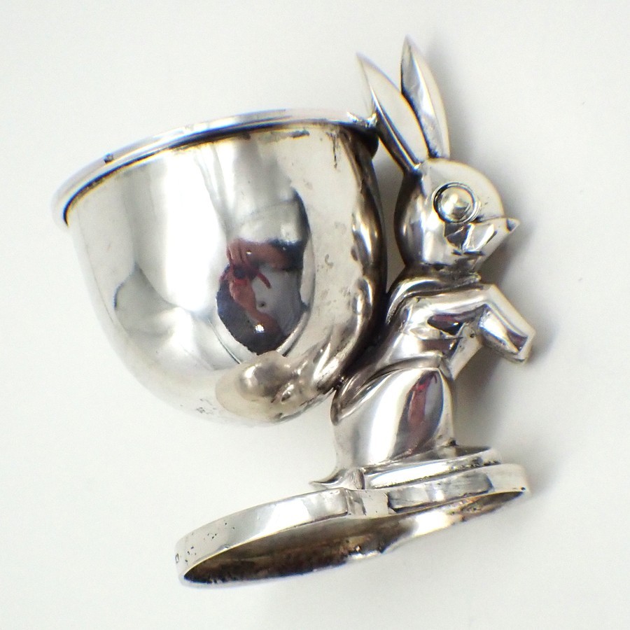 Easter Bunny Figural Egg Cup German 800 Silver Wilhelm Ludwig