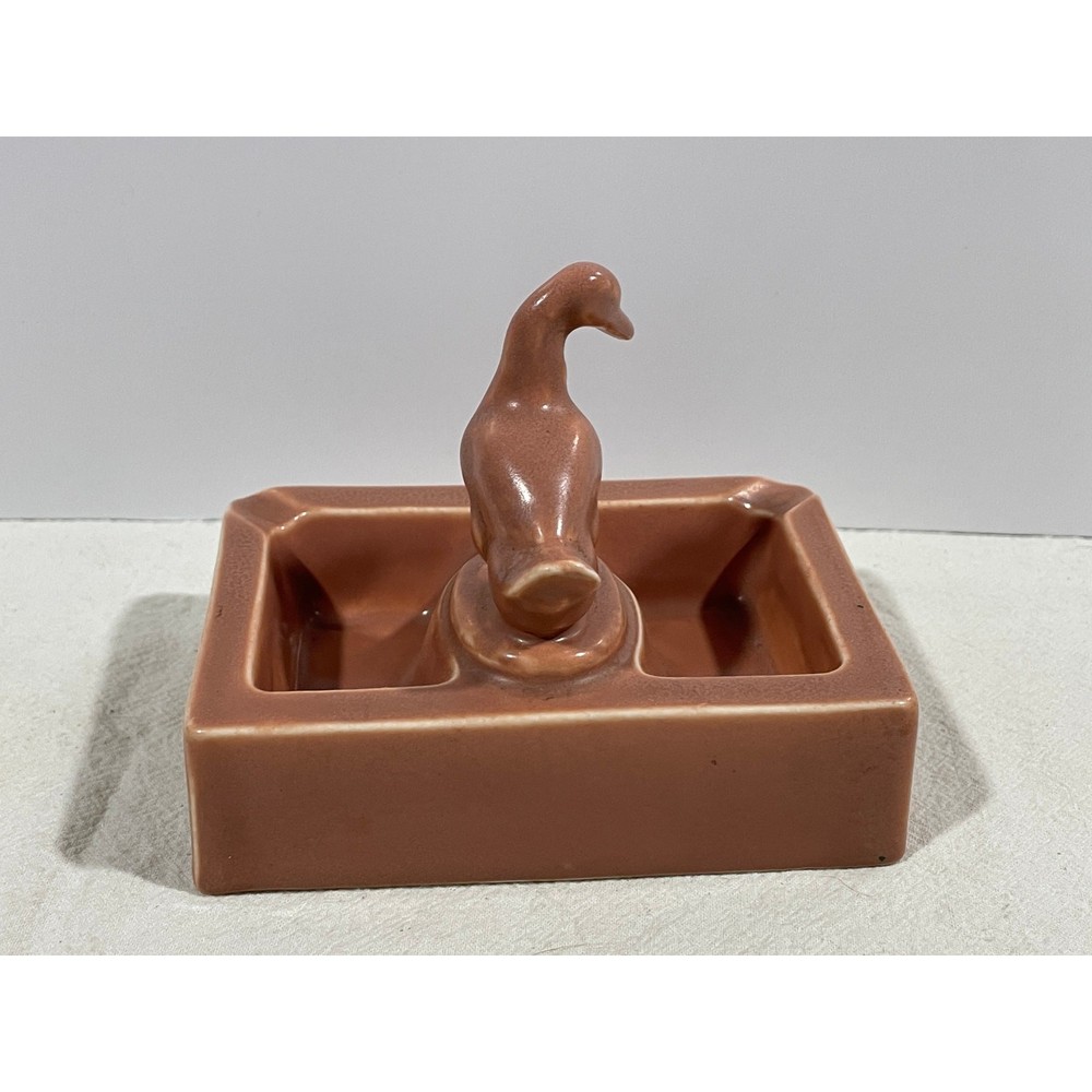 Vintage MCM Brown Ceramic Duck Divided Nut Candy Serving Dish Unmarked EUC