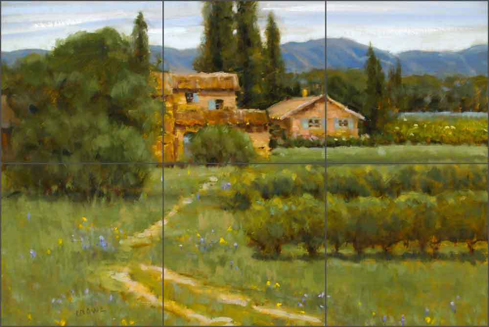 Ceramic Tile Mural Kitchen Backsplash Crowe Vineyard Landscape Art JAC079
