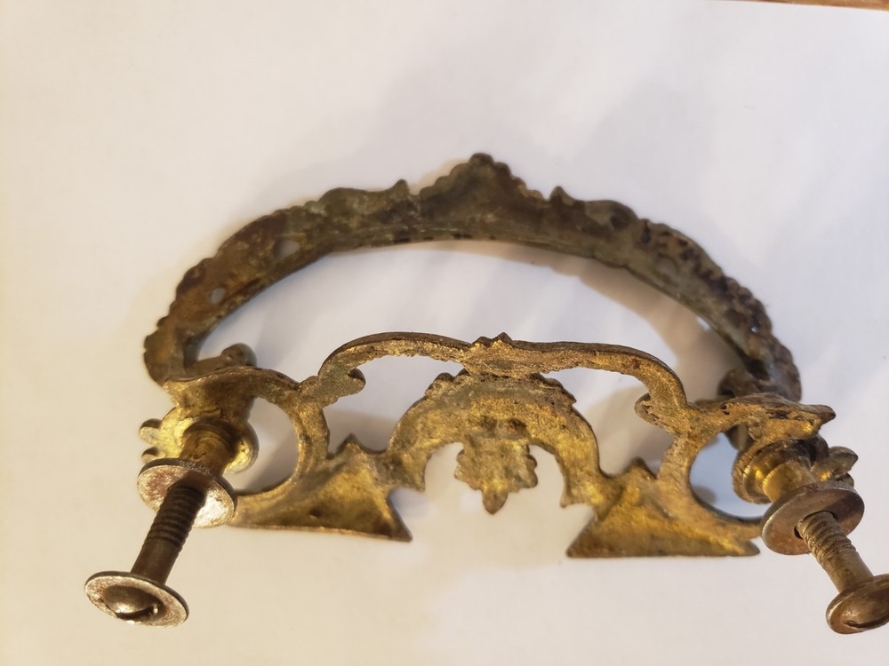 ANTIQUE VICTORIAN ORNATE BRASS DRAWER PULL HARDWARE