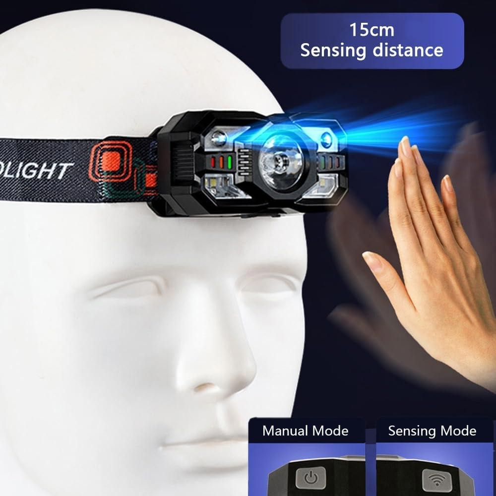 2X Strong LED Headlamp Flashlight Wave Sensor USB Rechargeable Head Torch Light