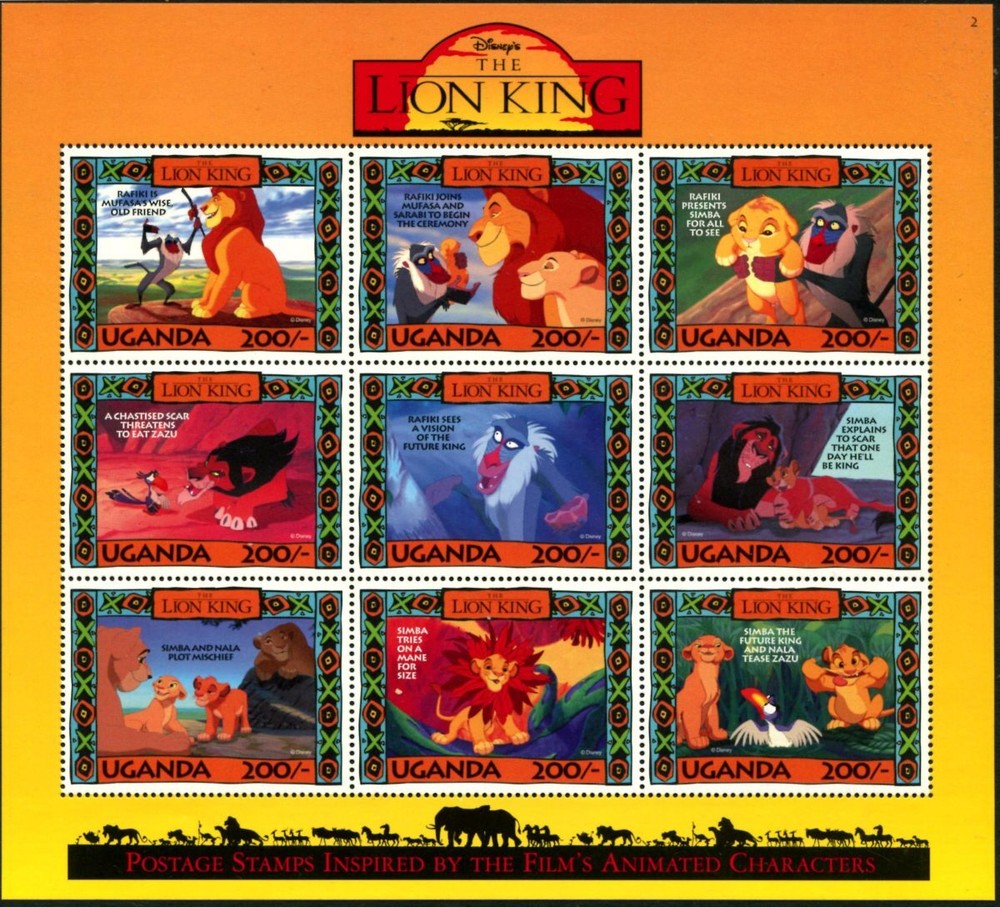 DISNEY - Uganda - 1994 'LION KING' Sheetlet 2 MNH [E5681]