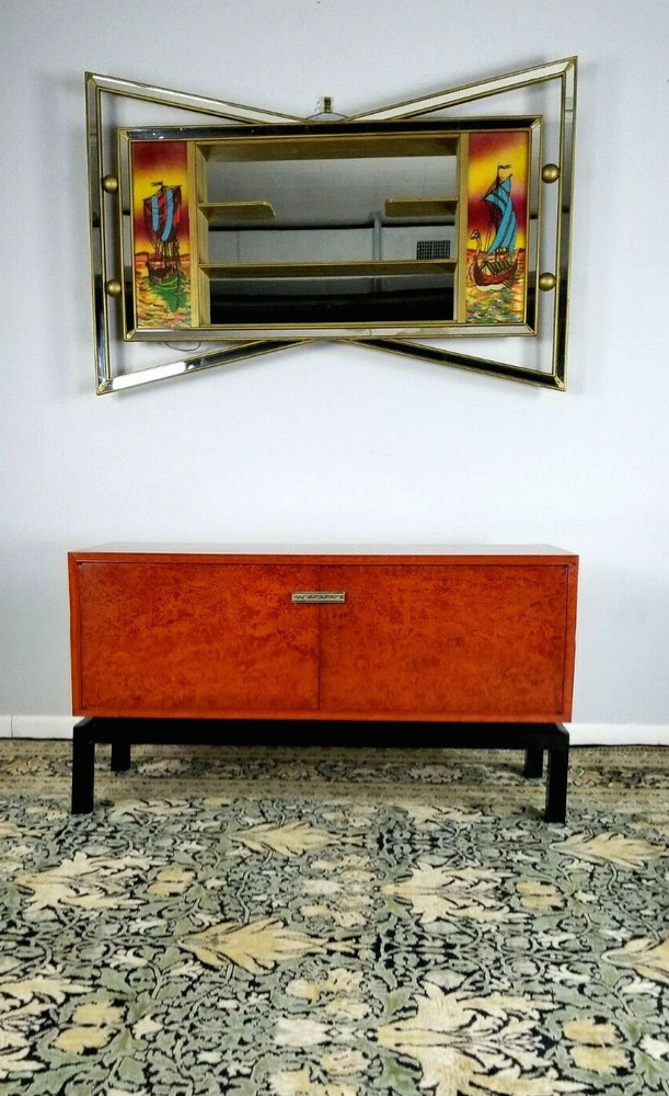Asian Sideboard Server Buffet Handmade Silver Handle Fish Red Black Lacquer